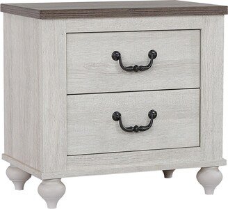 Nightstand with 2 Drawers and Bun Legs, White and Brown