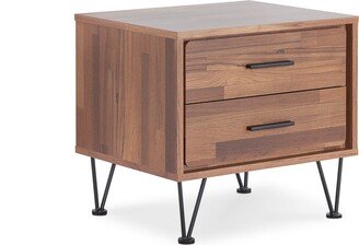 2 Walnut Wooden Drawer Nightstand