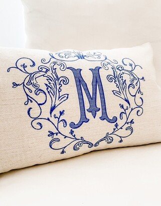 French Country Monogram Pillow Cover, French Cottage Personalized Pillowcase, Victorian Crest, Initial Insert Not Included