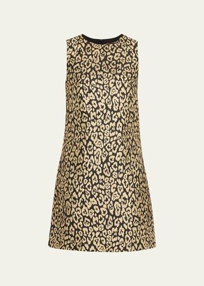 Metallic Leopard Jacquard Sleeveless Shift Dress-AA