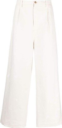 Distressed-Effect Cotton Wide-Leg Trousers