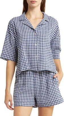 Gingham Cotton Blend Seersucker Short Pajamas-AA