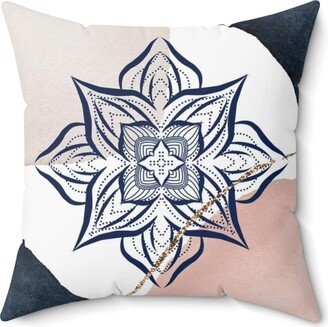 Abstract Throw Pillow Cover, Hygge Mandala Boho Watercolor, Yoga Zen Decor, Navy Blush Dusty Pink, White Minimalist Decorative Pillowcase