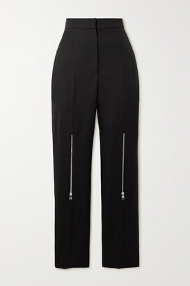 Zip-detailed Grain De Poudre Wool Tapered Pants - Black