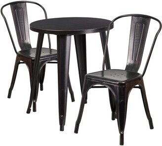 24'' Round Metal Indoor-Outdoor Table Set with 2 Cafe Chairs