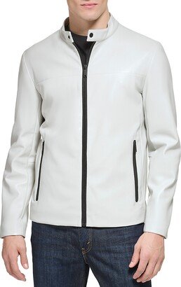 DKNY Men's Faux Leather Racing Jacket
