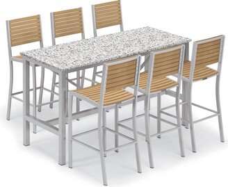 Garden Travira 7-piece 72-in x 30-in Lite-Core Ash Bar Table & Tekwood Natural Slat Bar Chair Set