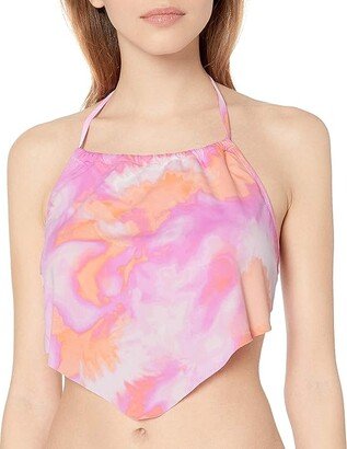 Women's Standard High Neck Scarf Tankini Swimsuit Top (Pink/High Tie Dye) Women's Swimwear