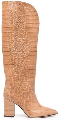 Embossed Crocodile-Effect Leather Boots