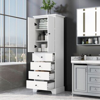 NA Modern Storage Cabinet with 2 Doors and 4 Drawers for Bathroom, Office