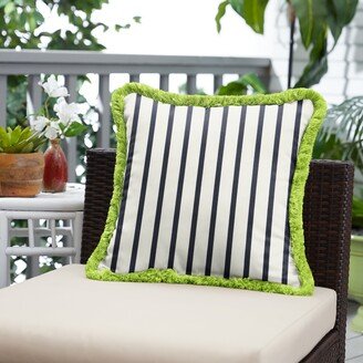 Humble + Haute Sunbrella Lido Indigo and Amande Fringe Indoor/ Outdoor Pillow - 18 in x 18 in