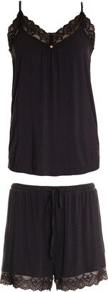 Pretty You Bamboo Lace Cami Short Pyjama Set In Raven