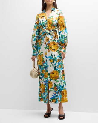 Floral-Print Twisted Midi Shirtdress