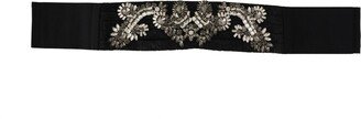 Black Silk Brass Crystal Embellished Waist Women's Belt