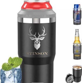 4 in 1 Personalized Stainless Steel Can Cooler, Double Wall Insulated, Custom Bottle Holder, Engraved Cooler, Drink Holder