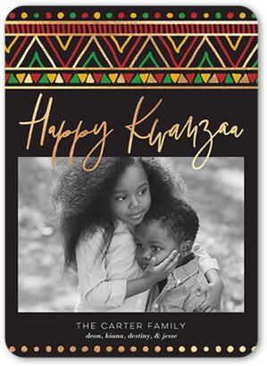 Kwanzaa Cards: Printed Pattern Kwanzaa Card, Grey, 5X7, Kwanzaa, Matte, Signature Smooth Cardstock, Rounded