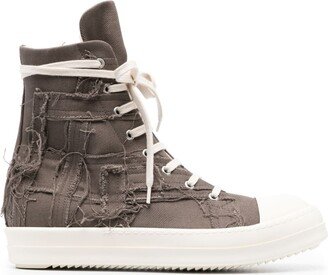 Distressed Panelled High-Top Sneakers