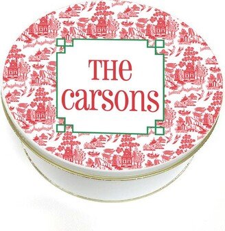 Christmas Chinoiserie Cookie Tin Personalized - Custom Decorative Baked Goods Container Red Or Green Treat Tins