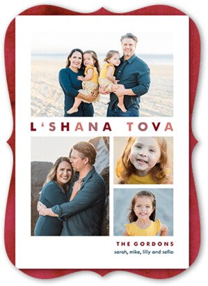 Rosh Hashanah Cards: Watercolor Enclosure Rosh Hashanah Card, Red, 5X7, Pearl Shimmer Cardstock, Bracket