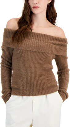 Juniors' Eyelash-Knit Off-The-Shoulder Sweater