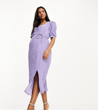 Nobody’s Child Maternity Nobody's Child Maternity Rosie puff sleeve midi dress in purple heart print