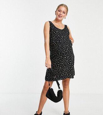 Pieces Maternity mini shift dress in black whimsy floral