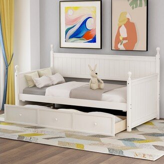 Wooden Twin Size Daybed in White with Three Drawers