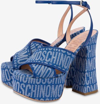 All-over Logo Denim Platform Sandals