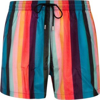 Vertical-Stripe Drawstring Swim Shorts