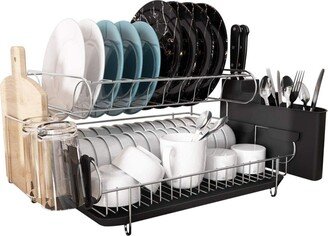 Mega Casa Double Tier Stainless Steel Dish Rack With Drainboard Set And Utensil Holder