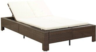 2-Person Sunbed with Cushion Brown Poly Rattan