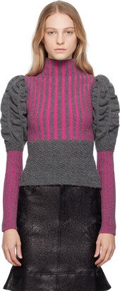 Gray & Pink Balloon Sleeve Turtleneck