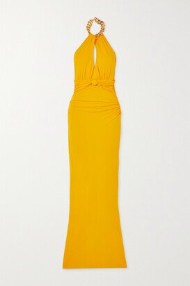 Phoenix Chain-embellished Cutout Ruched Jersey Gown - Yellow