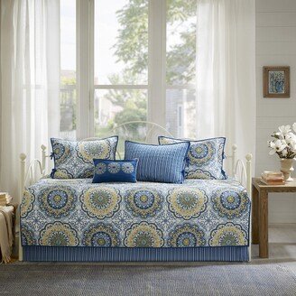 Moraga Blue Printed 6 Piece Day Bed Cover Set