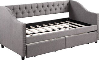 Upholstered daybed with Two Drawers, Wood Slat Support-AB