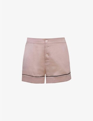 Womens Pink Piped Mid-rise Silk Pyjama Shorts