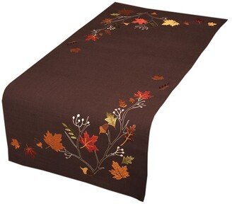 Autumn Branches Embroidered Fall Table Runner, 36