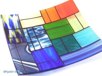 A Rectangular Fused Glass Plate A Gentle Color Mix; Decorative Plate; High Quality; Stained Imitation; Art