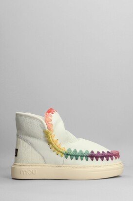 Eskimo Sneaker Bold Low Heels Ankle Boots In White Leather