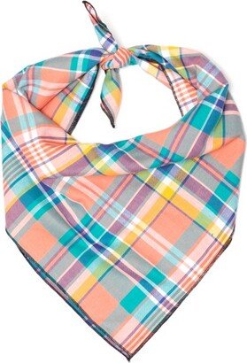 The Worthy Dog Plaid Claic Square Tie-On Bandana - Peach Multicolored - S