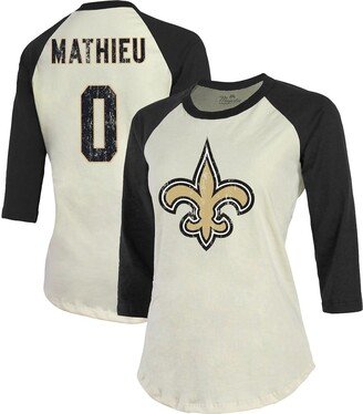 Women's Threads Tyrann Mathieu Cream, Black New Orleans Saints Name & Number Raglan 3/4 Sleeve T-shirt - Cream, Black