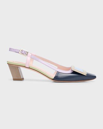 Belle Vivier Buckle Colorblock Patent Leather Slingback Pumps