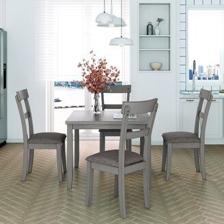 EDWINRAY 5-Piece Kitchen Dining Table Set, Wood Rectangular Table with 4 Chairs, Gray