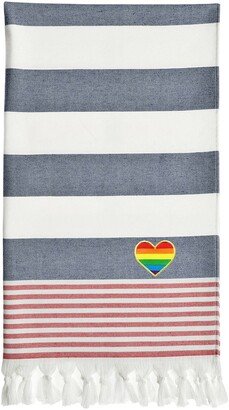 100% Turkish Cotton Patriotic Cheerful Rainbow Heart Pestemal Beach Towel - Ocean Blue