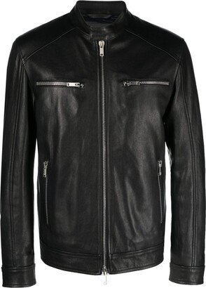 Long-Sleeve Leather Biker Jacket