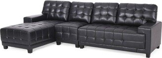 Harlar Contemporary Faux Leather Tufted 4 Seater Sectional Sofa and Chaise Lounge Set Midnight Black/Dark Brown