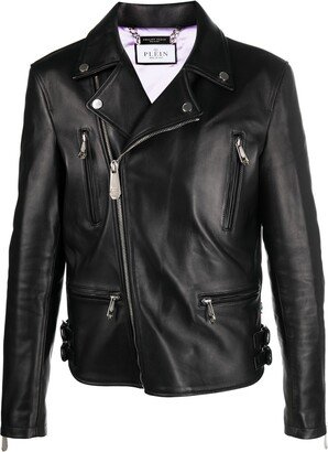 Rear Logo-Plaque Leather Jacket