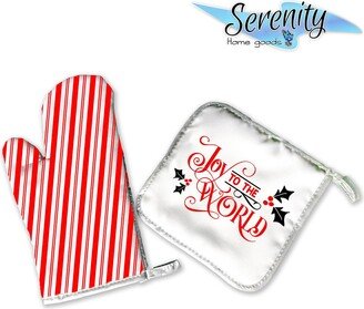 Joy To The World | Decorative Kitchen Hot Plate Pot Holder Oven Mitt Set Christmas