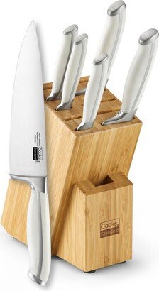 Kitchen Knife Set with Block 6-Piece, Stainless Steel Forge High Carbon German Blade with Expandable Bamboo Storage Block for Extra Slo-AA