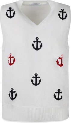 Anchor-Pattern V-Neck Knitted Vest